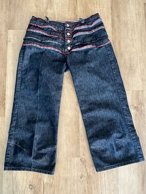 Marithe Francois Girbaud Rare Y2K Dark Blue Jeans w/ Red Accent Trim Sz 27